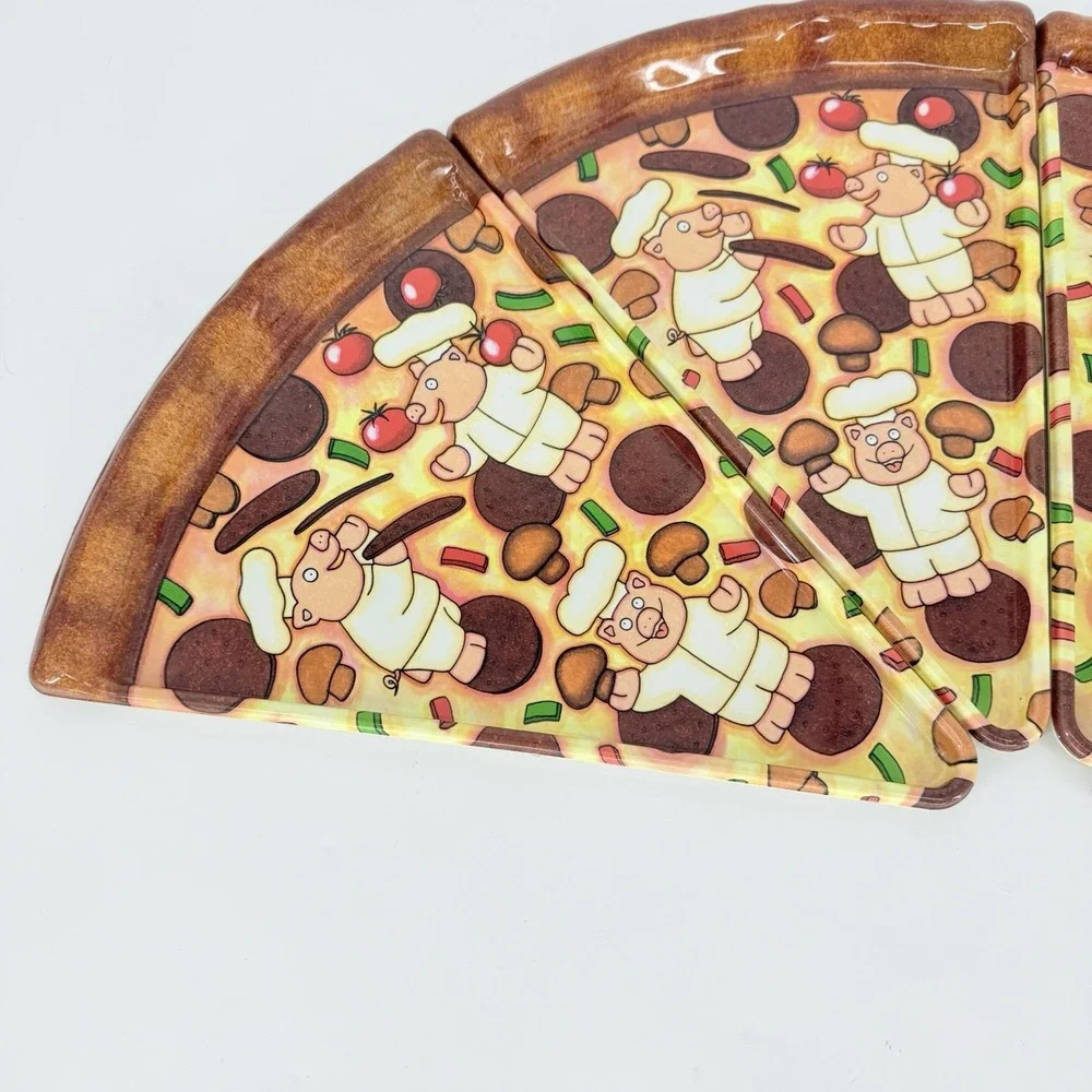 Deborah Mallow Pig Chef Pizza Slice Plates Set of 4 Melamine Vintage